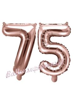 Zahlen-Luftballons aus Folie, Zahl 75 zum 75. Geburtstag und Jubiläum, Rosegold, 35 cm