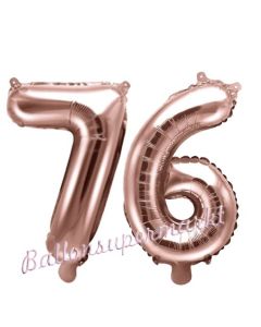 Zahlen-Luftballons aus Folie, Zahl 76 zum 76. Geburtstag und Jubiläum, Rosegold, 35 cm