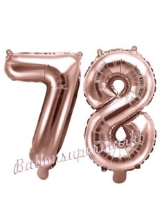 Zahlen-Luftballons aus Folie, Zahl 78 zum 78. Geburtstag und Jubiläum, Rosegold, 35 cm