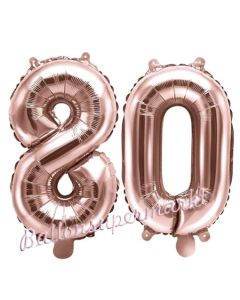 Zahlen-Luftballons aus Folie, Zahl 80 zum 80. Geburtstag und Jubiläum, Rosegold, 35 cm