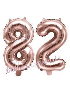 Zahlen-Luftballons aus Folie, Zahl 82 zum 82.Geburtstag und Jubiläum, Rosegold, 35 cm
