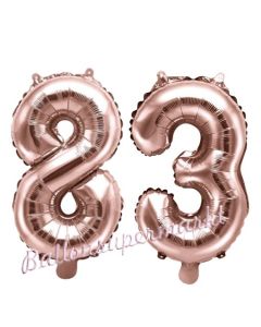 Zahlen-Luftballons aus Folie, Zahl 83 zum 83.Geburtstag und Jubiläum, Rosegold, 35 cm