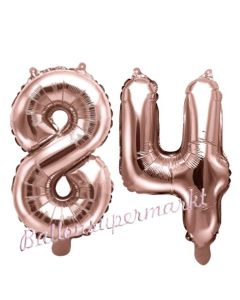 Zahlen-Luftballons aus Folie, Zahl 84 zum 84.Geburtstag und Jubiläum, Rosegold, 35 cm