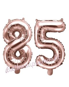 Zahlen-Luftballons aus Folie, Zahl 85 zum 85.Geburtstag und Jubiläum, Rosegold, 35 cm