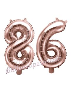 Zahlen-Luftballons aus Folie, Zahl 86 zum 86.Geburtstag und Jubiläum, Rosegold, 35 cm