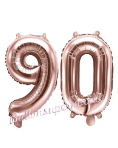 Zahlen-Luftballons aus Folie, Zahl 90 zum 90. Geburtstag und Jubiläum, Rosegold, 35 cm