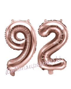 Zahlen-Luftballons aus Folie, Zahl 92 zum 92.Geburtstag und Jubiläum, Rosegold, 35 cm