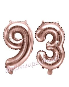 Zahlen-Luftballons aus Folie, Zahl 93 zum 93.Geburtstag und Jubiläum, Rosegold, 35 cm