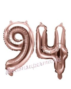 Zahlen-Luftballons aus Folie, Zahl 94 zum 94.Geburtstag und Jubiläum, Rosegold, 35 cm