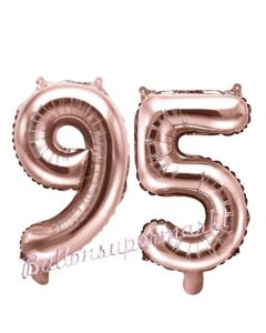 Zahlen-Luftballons aus Folie, Zahl 95 zum 95.Geburtstag und Jubiläum, Rosegold, 35 cm