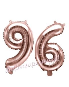 Zahlen-Luftballons aus Folie, Zahl 96 zum 96.Geburtstag und Jubiläum, Rosegold, 35 cm