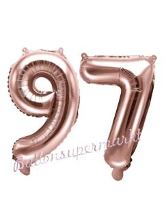 Zahlen-Luftballons aus Folie, Zahl 97 zum 97.Geburtstag und Jubiläum, Rosegold, 35 cm
