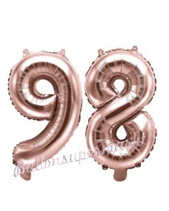Zahlen-Luftballons aus Folie, Zahl 98 zum 98.Geburtstag und Jubiläum, Rosegold, 35 cm