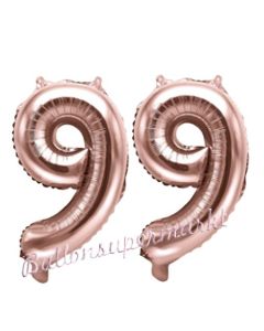 Zahlen-Luftballons aus Folie, Zahl 99 zum 99.Geburtstag und Jubiläum, Rosegold, 35 cm