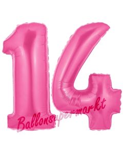 Zahl 14 Pink, Luftballons aus Folie zum 14. Geburtstag, 100 cm, inklusive Helium