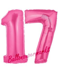 Zahl 17 Pink, Luftballons aus Folie zum 17. Geburtstag, 100 cm, inklusive Helium