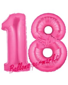 Zahl 18, Pink, Luftballons aus Folie zum 18. Geburtstag, 100 cm, inklusive Helium