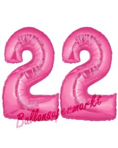 Zahl 22 Pink, Luftballons aus Folie zum 22. Geburtstag, 100 cm, inklusive Helium