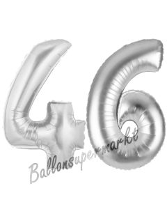 Zahl 46, Silber, Luftballons aus Folie zum 46. Geburtstag, 100 cm, inklusive Helium