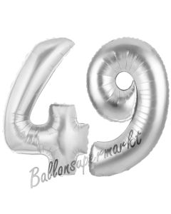 Zahl 49, Silber, Luftballons aus Folie zum 49. Geburtstag, 100 cm, inklusive Helium