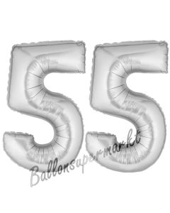 Zahl 55, Silber, Luftballons aus Folie zum 55. Geburtstag, 100 cm, inklusive Helium