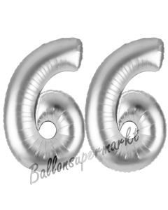 Zahl 66, Silber, Luftballons aus Folie zum 66. Geburtstag, 100 cm, inklusive Helium