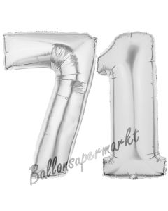 Zahl 71, Silber, Luftballons aus Folie zum 71. Geburtstag, 100 cm, inklusive Helium