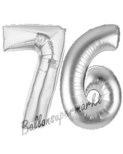 Zahl 76 Silber, Luftballons aus Folie zum 76. Geburtstag, 100 cm, inklusive Helium