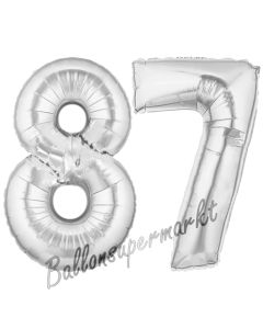 Zahl 87 Silber, Luftballons aus Folie zum 87. Geburtstag, 100 cm, inklusive Helium
