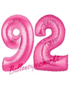 Zahl 92, Pink, Luftballons aus Folie zum 92. Geburtstag, 100 cm, inklusive Helium