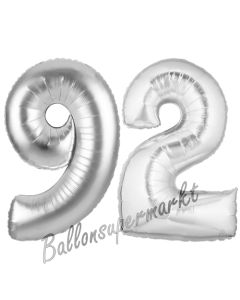 Zahl 92 Silber, Luftballons aus Folie zum 92. Geburtstag, 100 cm, inklusive Helium