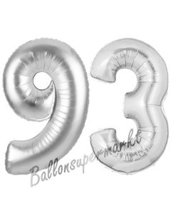 Zahl 93 Silber, Luftballons aus Folie zum 93. Geburtstag, 100 cm, inklusive Helium