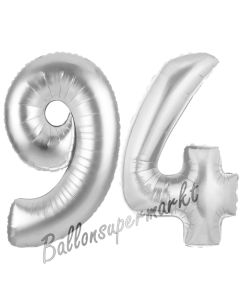 Zahl 94 Silber, Luftballons aus Folie zum 94. Geburtstag, 100 cm, inklusive Helium