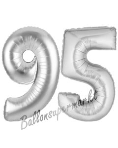 Zahl 95 Silber, Luftballons aus Folie zum 95. Geburtstag, 100 cm, inklusive Helium