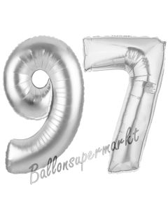 Zahl 97 Silber, Luftballons aus Folie zum 97. Geburtstag, 100 cm, inklusive Helium