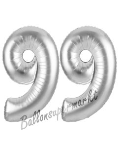 Zahl 99 Silber, Luftballons aus Folie zum 99. Geburtstag, 100 cm, inklusive Helium