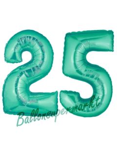 Zahl 25, Aquamarin, Luftballons aus Folie zum 25. Geburtstag, 100 cm, inklusive Helium