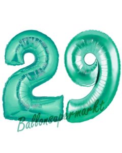 Zahl 29, Aquamarin, Luftballons aus Folie zum 29. Geburtstag, 100 cm, inklusive Helium