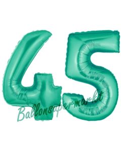 Zahl 45 Aquamarin, Luftballons aus Folie zum 45. Geburtstag, 100 cm, inklusive Helium