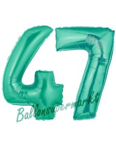 Zahl 47 Aquamarin, Luftballons aus Folie zum 47. Geburtstag, 100 cm, inklusive Helium