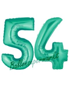 Zahl 54 Aquamarin, Luftballons aus Folie zum 54. Geburtstag, 100 cm, inklusive Helium