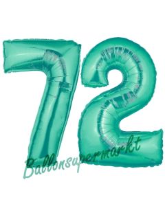 Zahl 72 Aquamarin, Luftballons aus Folie zum 72. Geburtstag, 100 cm, inklusive Helium