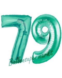 Zahl 79 Aquamarin, Luftballons aus Folie zum 79. Geburtstag, 100 cm, inklusive Helium