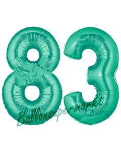 Zahl 83 Aquamarin, Luftballons aus Folie zum 83 . Geburtstag, 100 cm, inklusive Helium