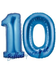 Zahl 10 Blau, Luftballons aus Folie zum 10. Geburtstag, 100 cm, inklusive Helium