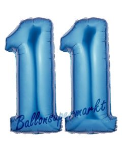 Zahl 11 Blau, Luftballons aus Folie zum 11. Geburtstag, 100 cm, inklusive Helium
