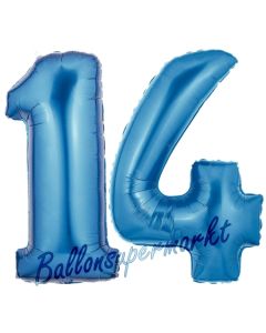 Zahl 14 Blau, Luftballons aus Folie zum 14. Geburtstag, 100 cm, inklusive Helium