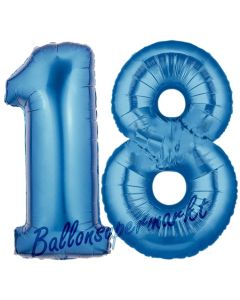 Zahl 18, Blau, Luftballons aus Folie zum 18. Geburtstag, 100 cm, inklusive Helium