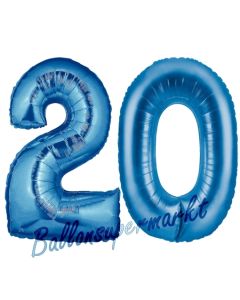 Zahl 20 Blau, Luftballons aus Folie zum 20. Geburtstag, 100 cm, inklusive Helium