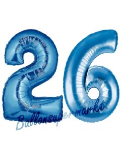 Zahl 26, Blau, Luftballons aus Folie zum 26. Geburtstag, 100 cm, inklusive Helium